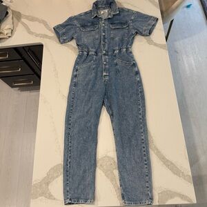 We The Free People Marci Utility Coverall Short Sleeve Denim Jumpsuit Womens Med